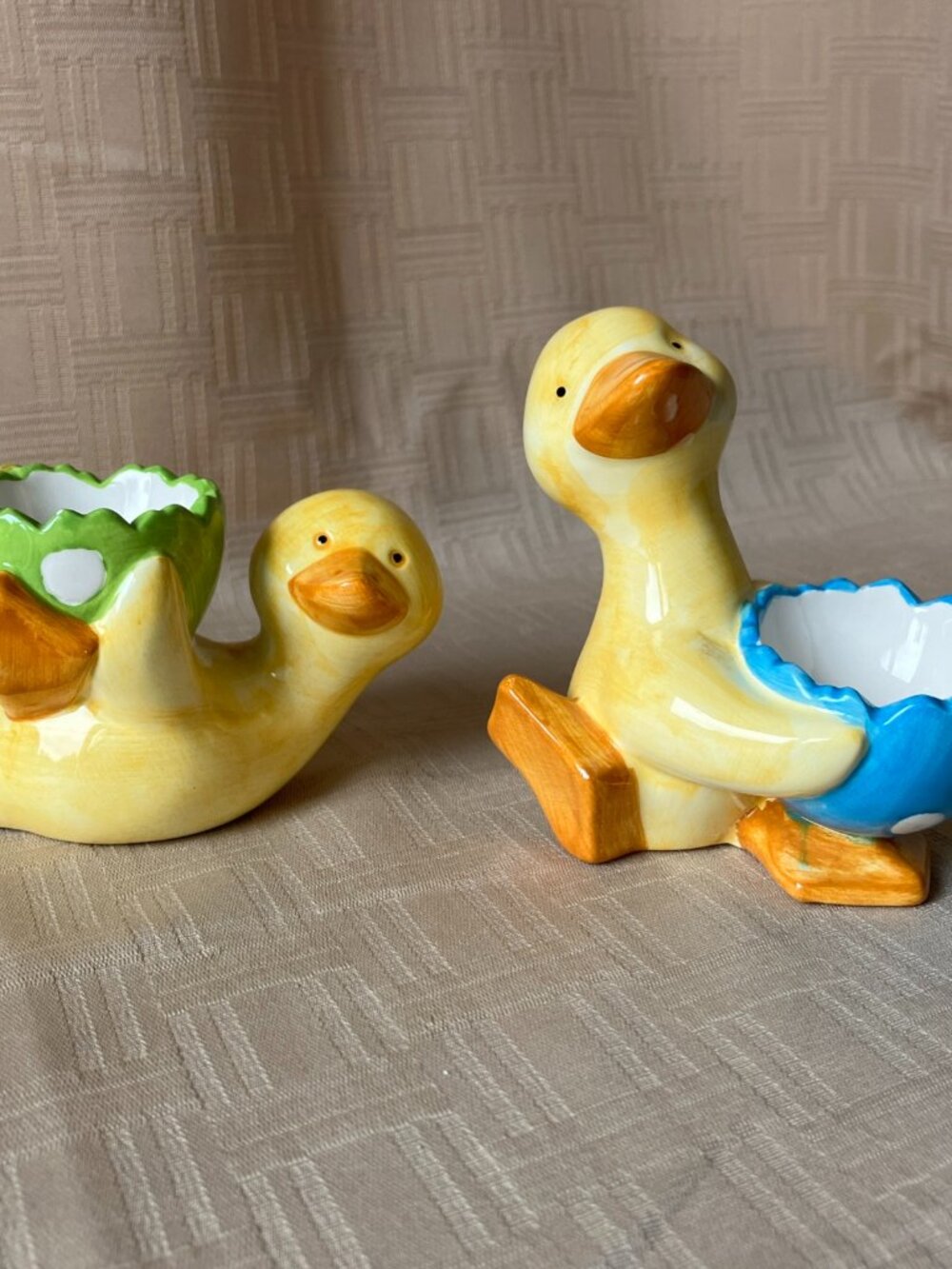 Vtg Handmade Ceramic Duckling Egg Cup Holders Easter Decor